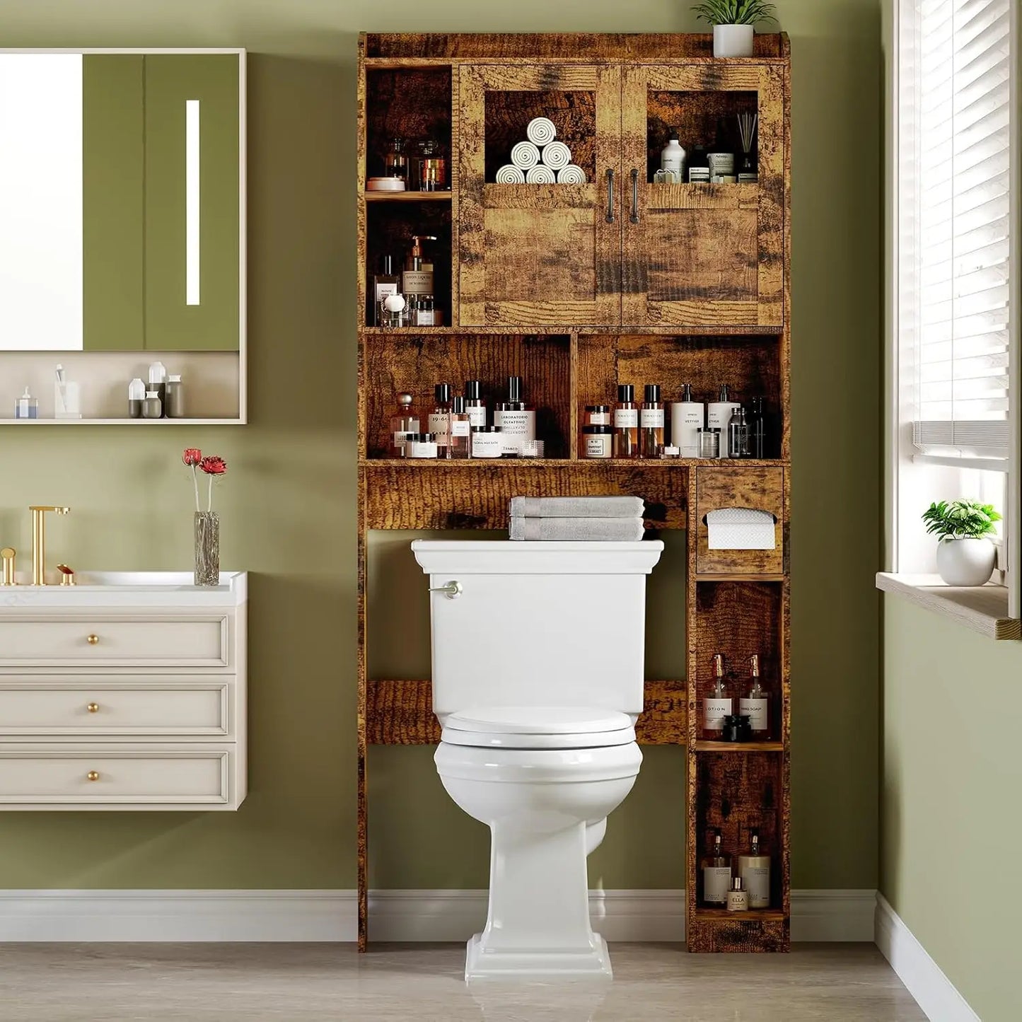 Over Toilet Storage Cabinet With Glass Door,