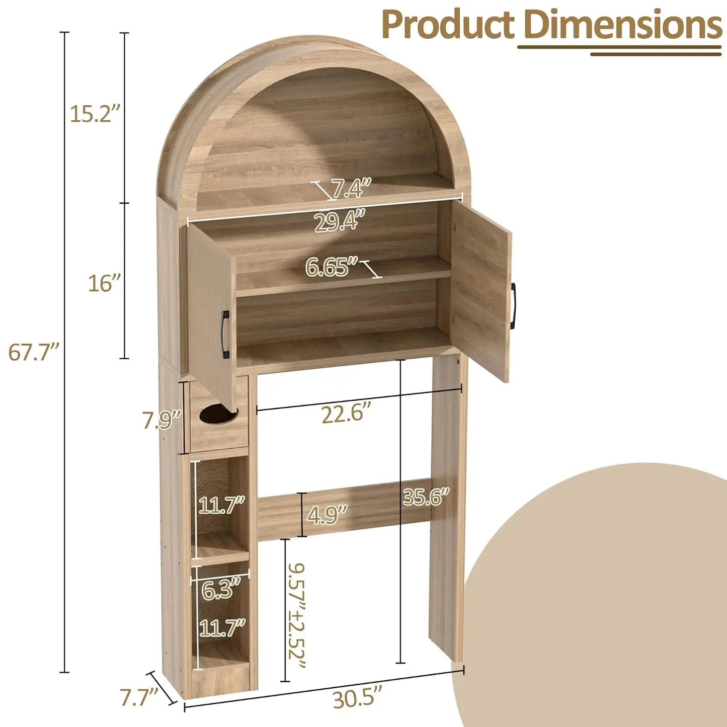 Over Toilet Storage Cabinet Bathroom Shelf Organizer Freestanding Arch Design with Paper Holder Anti-Tip Wood, Customized