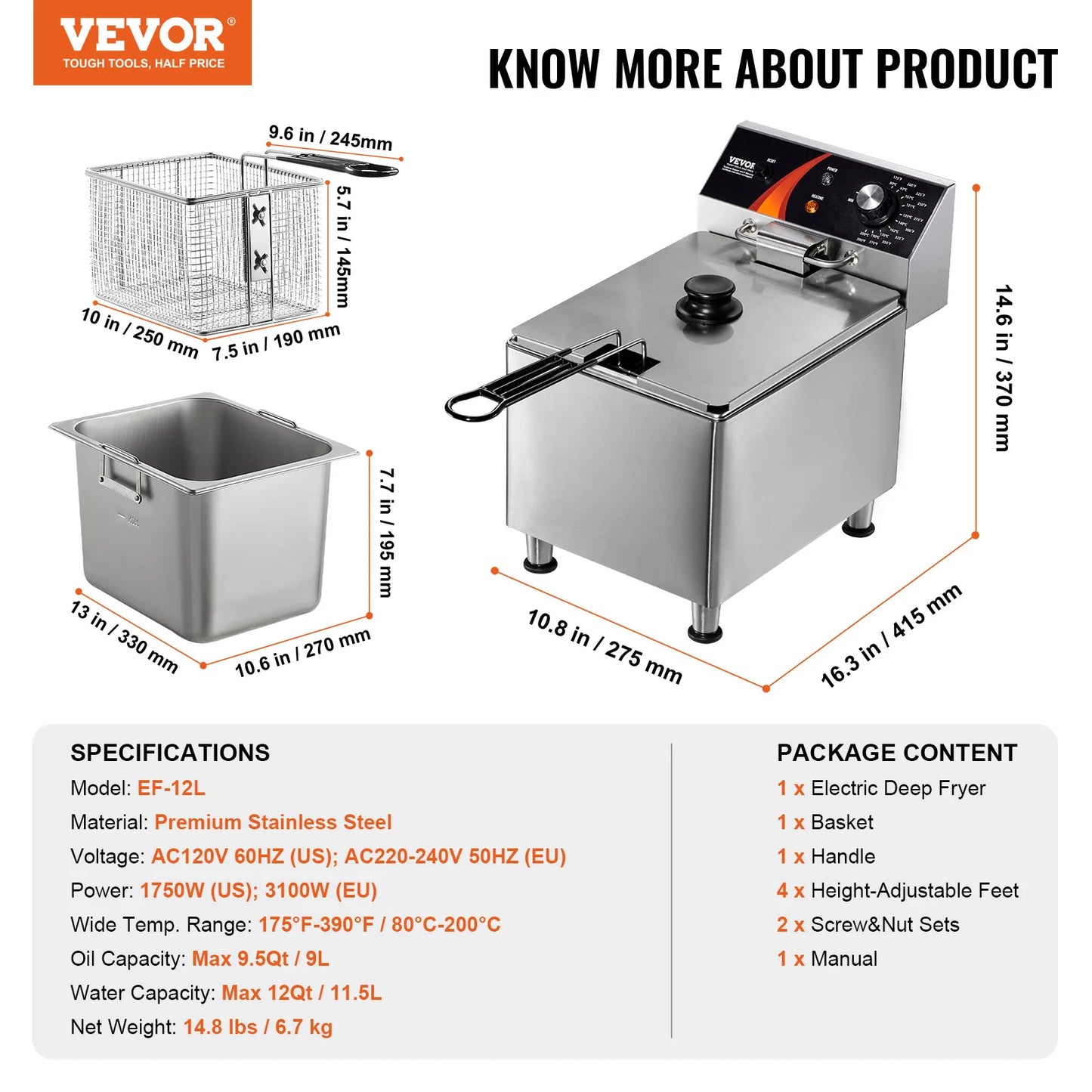 SucceBuy Commercial Deep Fryer Electric Countertop Fryer