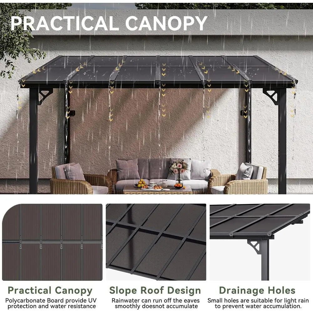 Outdoor Pavilion with Sloping Roof and Heavy-Duty Wall-Mounted Canopies for Backyard Decks and Patios