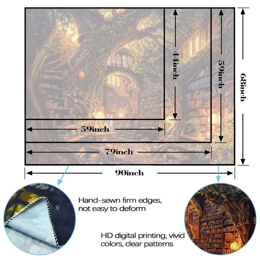 Forest Library Tree Bookshelf Tapestries Wall Hanging