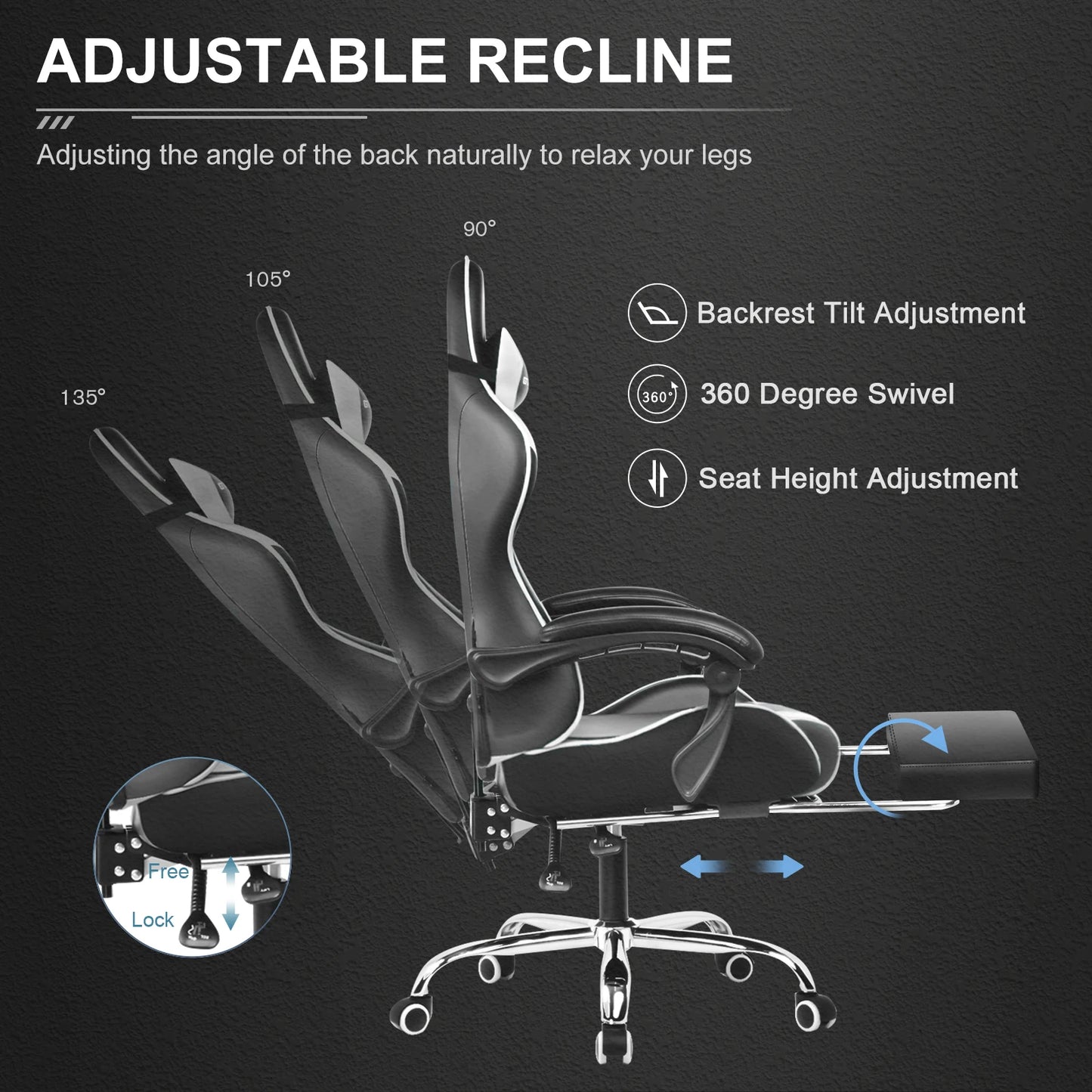 GTPLAYER Gaming Chair with Footrest,