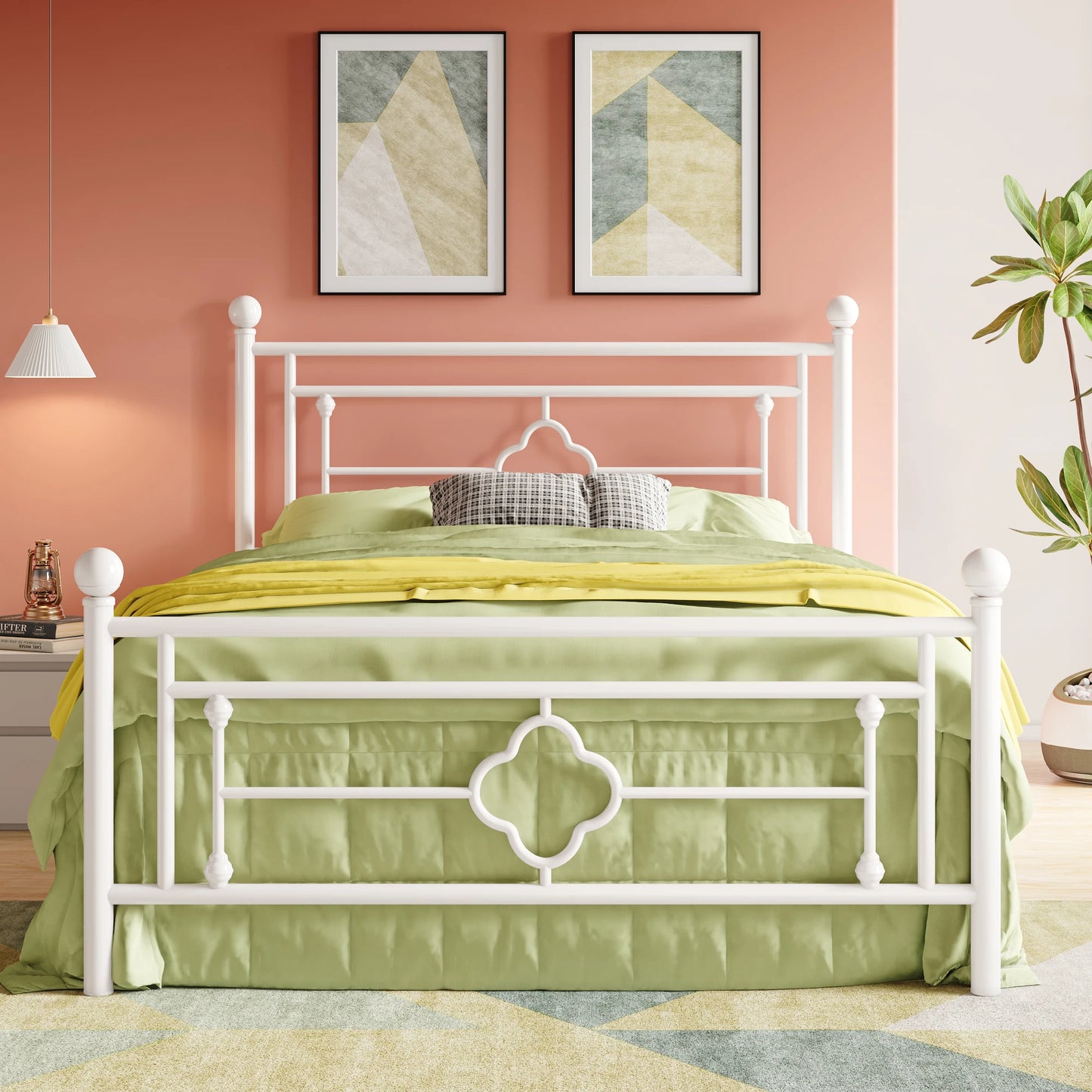 HOOMIC 14 Inch Metal Platform Bed Frame                      , Vintage Victorian Style, Wrought Iron Headboard and Footboard