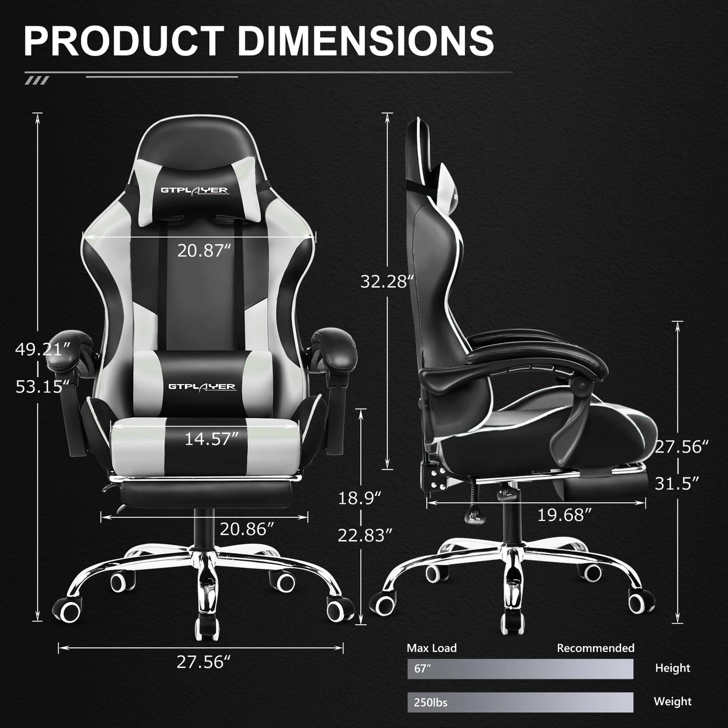 GTPLAYER Gaming Chair with Footrest,