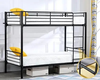 Bunk Bed for Kids/Teens/Adults                       Heavy Duty 2 Decker Bed with Flat Ladder and 13 inches High Guardrail,