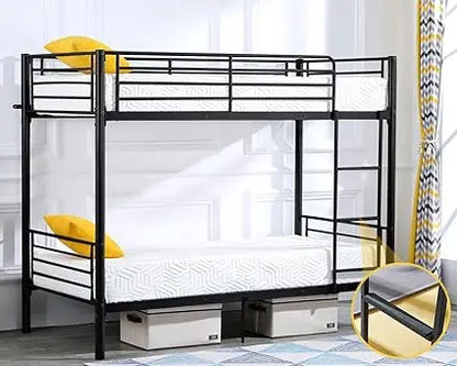 Bunk Bed for Kids/Teens/Adults                       Heavy Duty 2 Decker Bed with Flat Ladder and 13 inches High Guardrail,