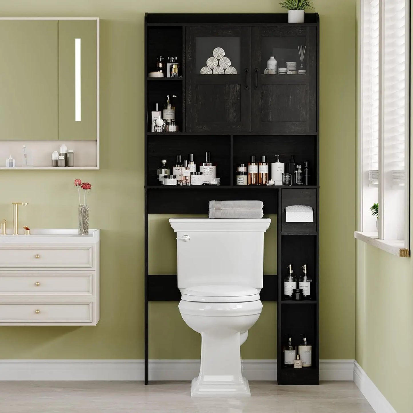 Over Toilet Storage Cabinet With Glass Door,