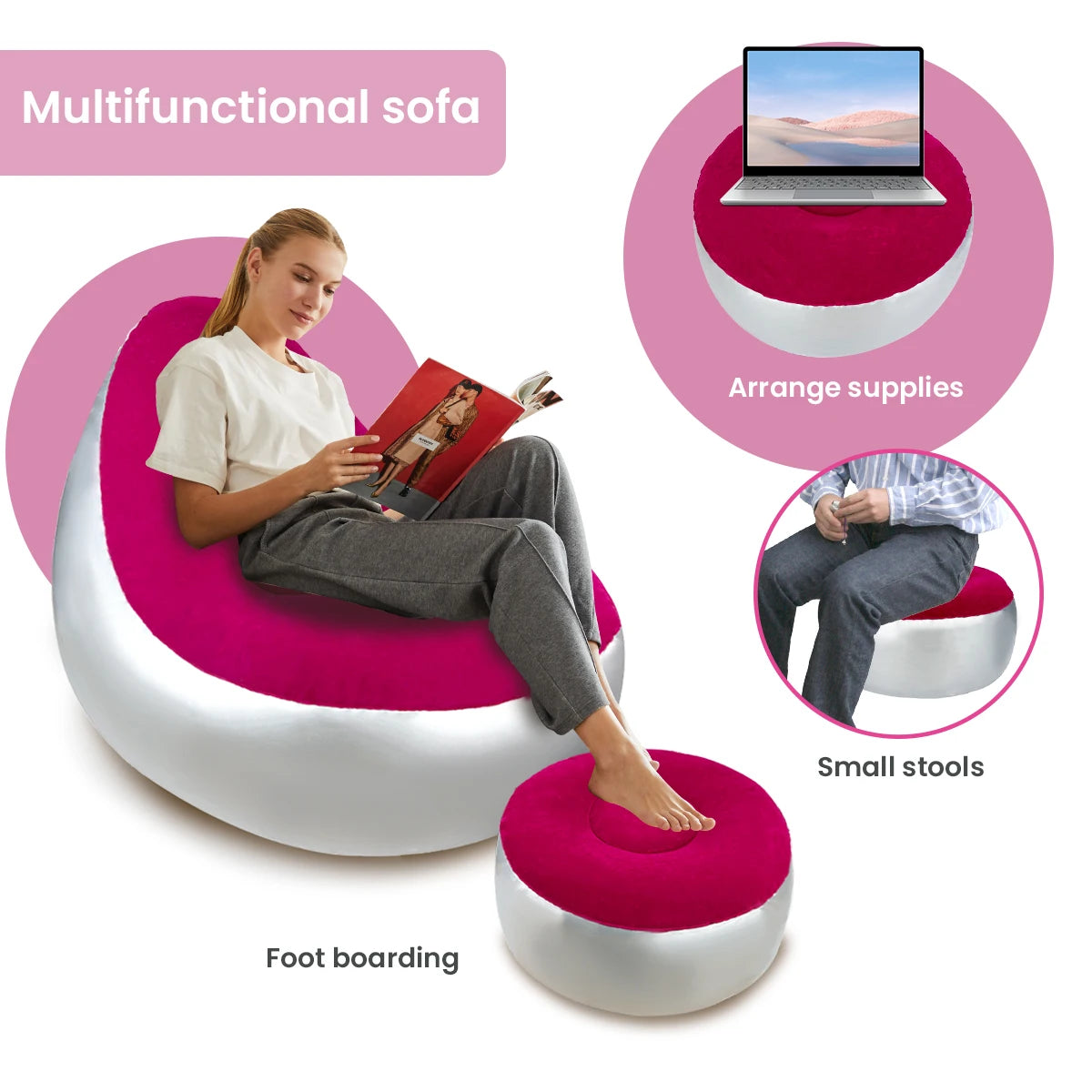 Inflatable Lazy Sofa/Chair Folding Portable                                            Lazy Sofa with Foot Stool Air Couch Sofa for Livingroom and Bedroom