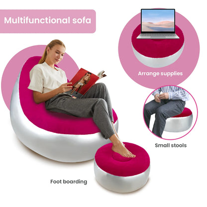 Inflatable Lazy Sofa/Chair Folding Portable                                            Lazy Sofa with Foot Stool Air Couch Sofa for Livingroom and Bedroom