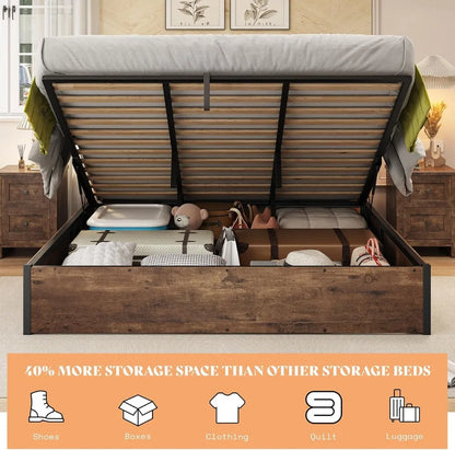Lift Up Storage Underneath Bed Solid Wood