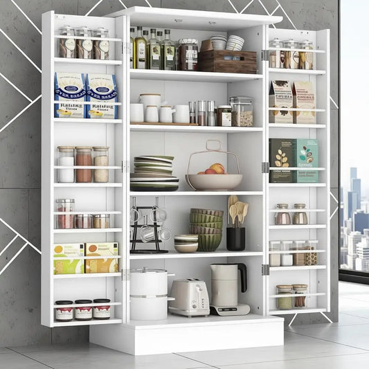 White Freestanding Kitchen Pantry Cabinet with Doors