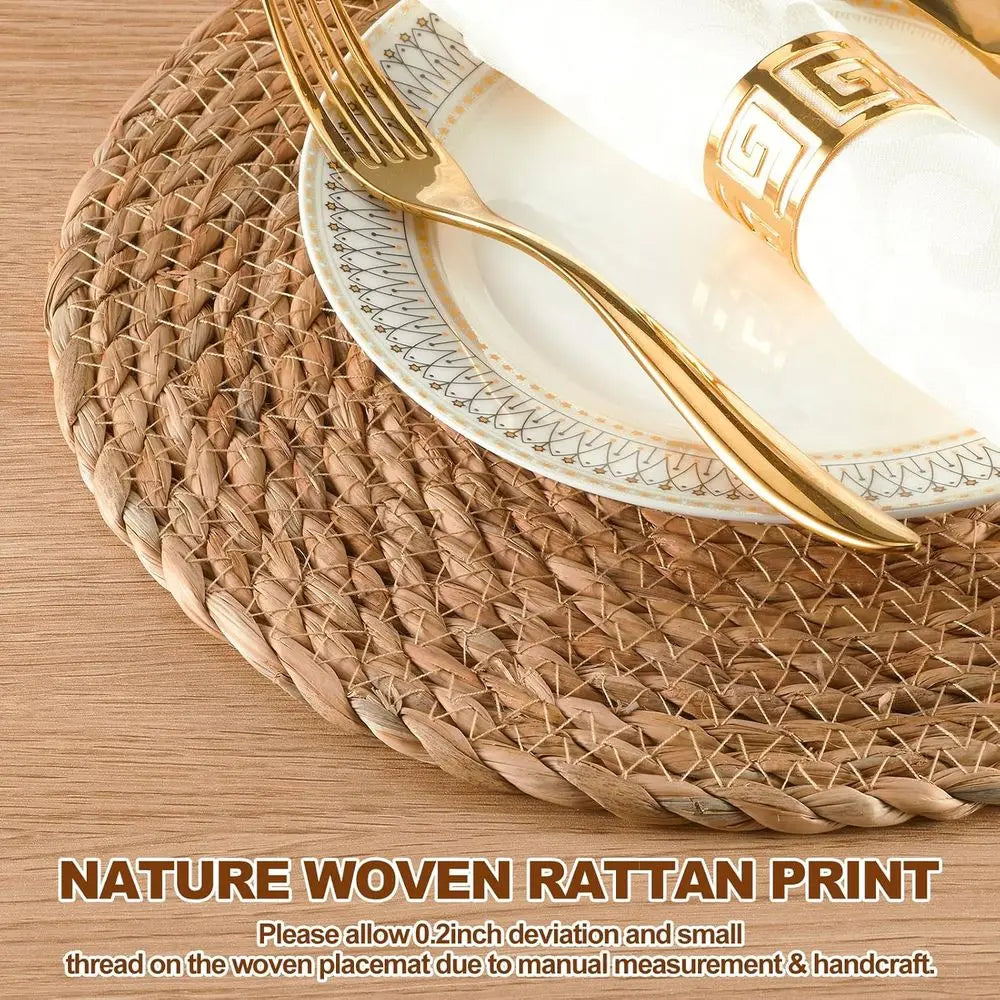 Round Woven Placemats Natural Water Hyacinth