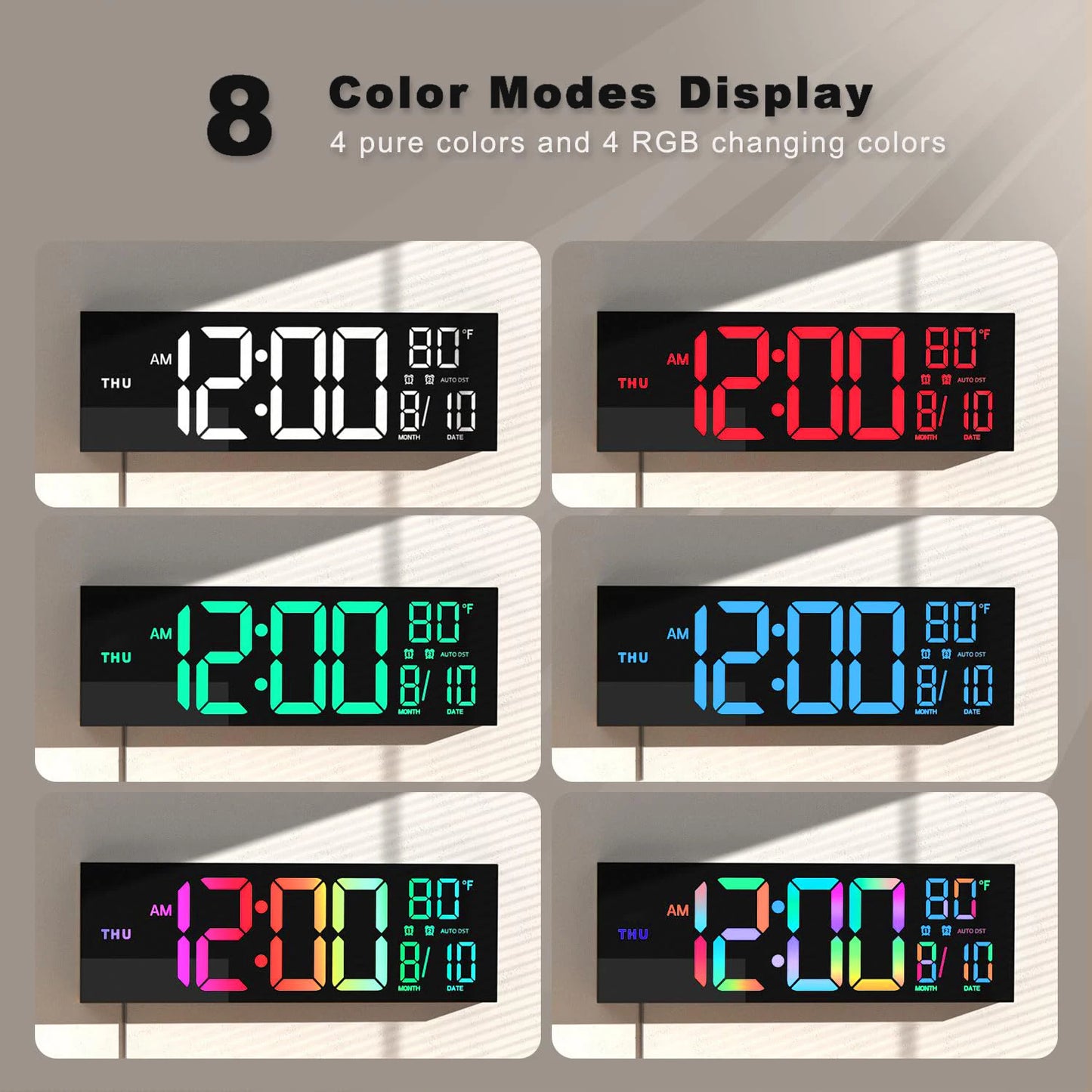 16" Large Digital Wall Clock, LED Display