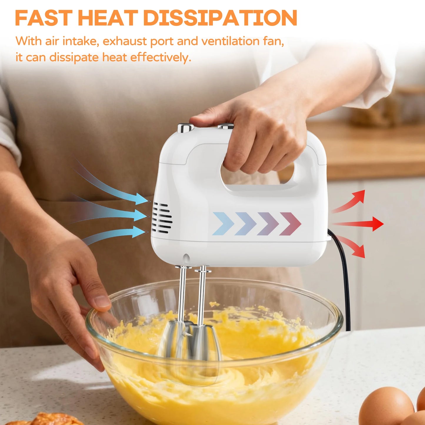 Electric Portable Kitchen Mixer with Dough Hooks