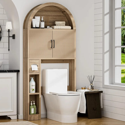 Over Toilet Storage Cabinet Bathroom Shelf Organizer Freestanding Arch Design with Paper Holder Anti-Tip Wood, Customized