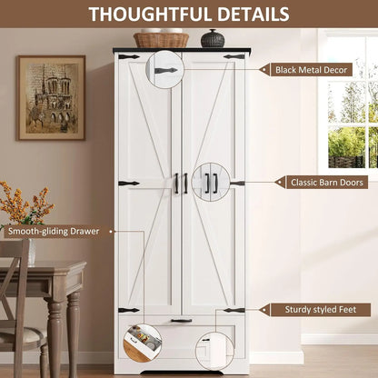 Kitchen Pantry Storage Cabinet with Barn Doors