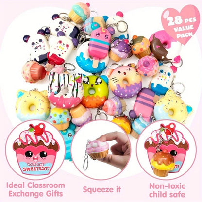 JOYFY 28 Pack Dessert squishy toys,  Keychains