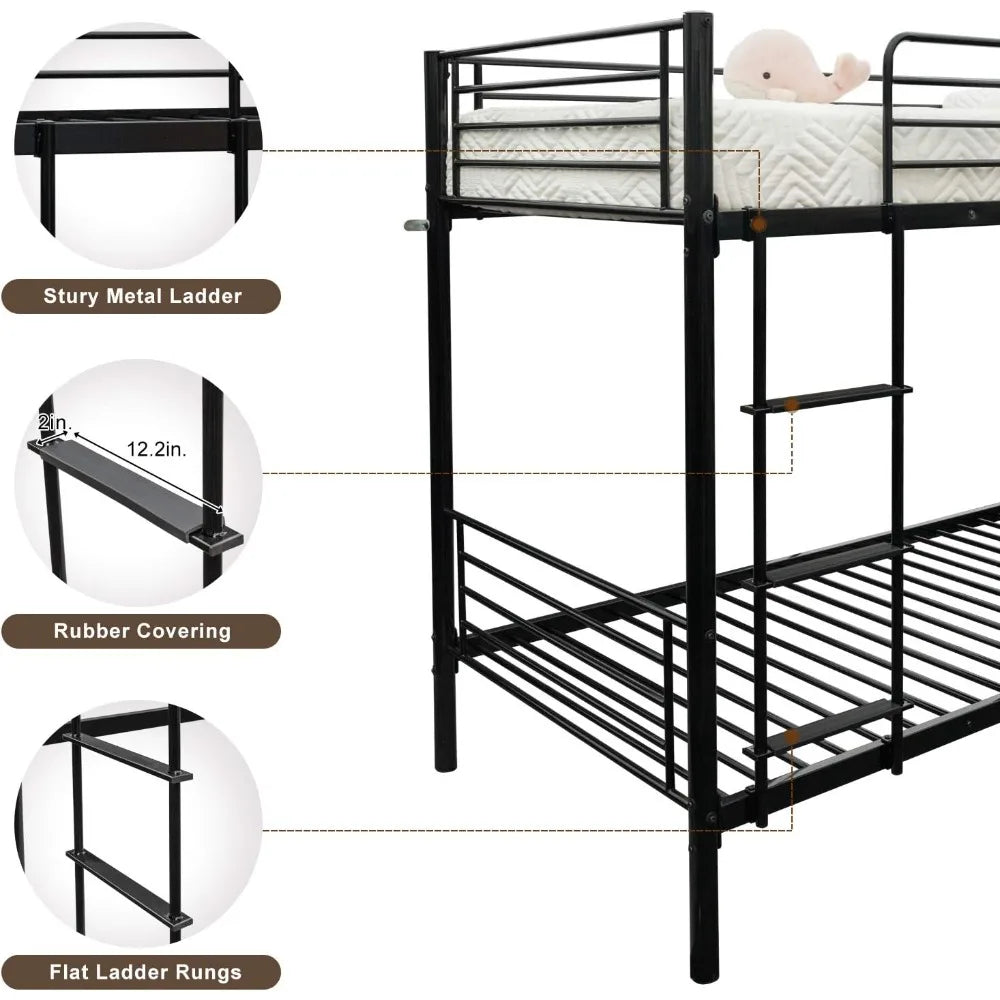 Bunk Bed for Kids/Teens/Adults                       Heavy Duty 2 Decker Bed with Flat Ladder and 13 inches High Guardrail,
