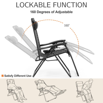 Zero Gravity Portable Recliner Chair Adjustable Pillow