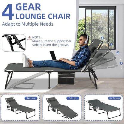 Camping Cot with Mattress, 4-Position Folding