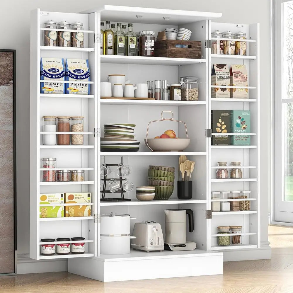 White Freestanding Kitchen Pantry Cabinet with Doors