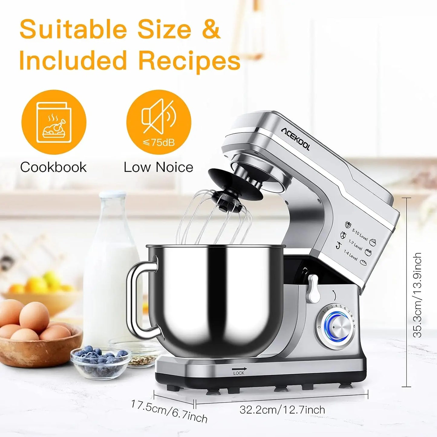 7.5QT 10-Speed 660W Tilt-Head Electric Food Mixer       
Splash Guard