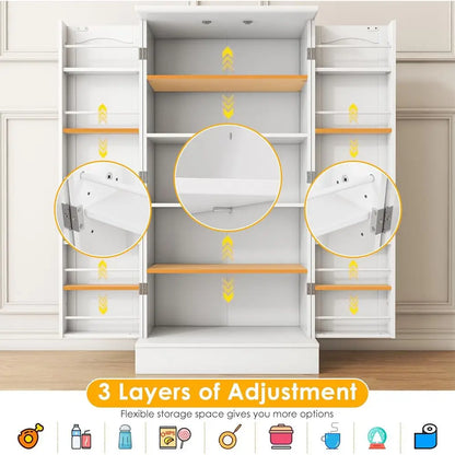 White Freestanding Kitchen Pantry Cabinet with Doors