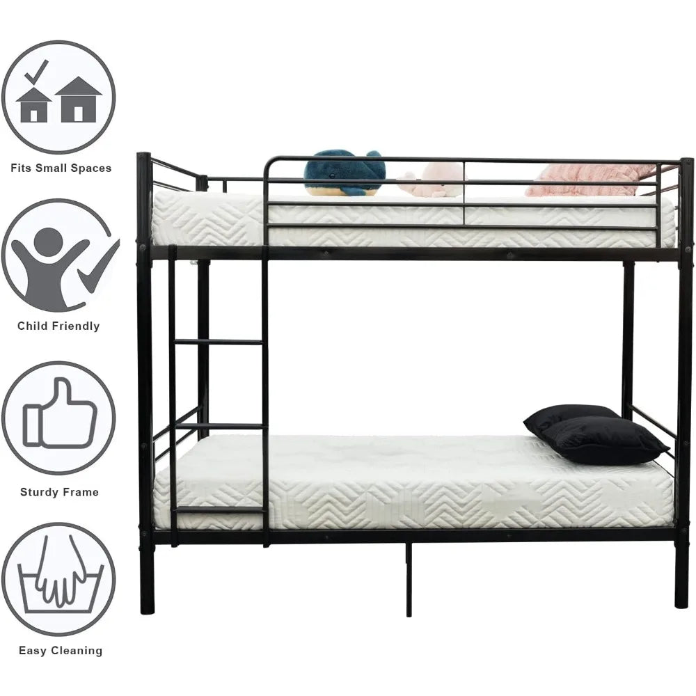 Bunk Bed for Kids/Teens/Adults                       Heavy Duty 2 Decker Bed with Flat Ladder and 13 inches High Guardrail,