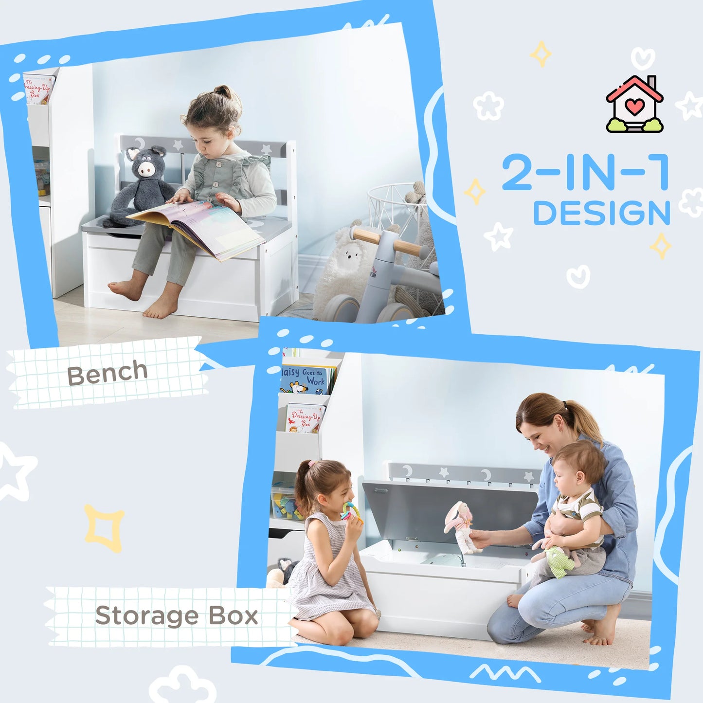 2-IN-1 Toy Chest, Kids Storage Bench