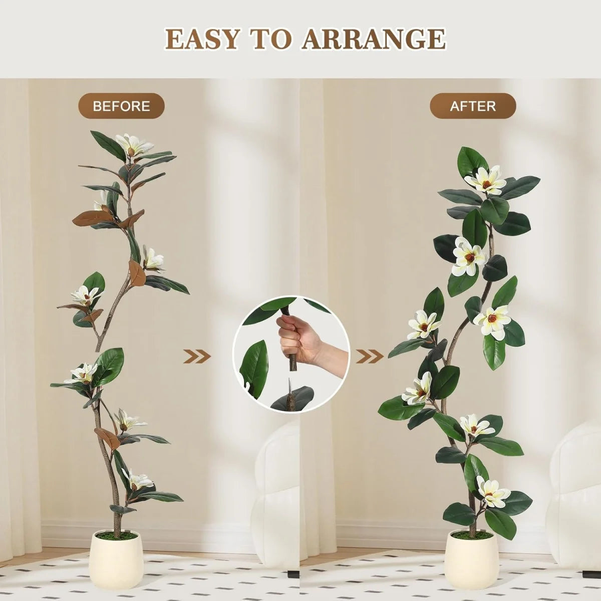 Artificial Magnolia Tree in Planter Pot, Faux