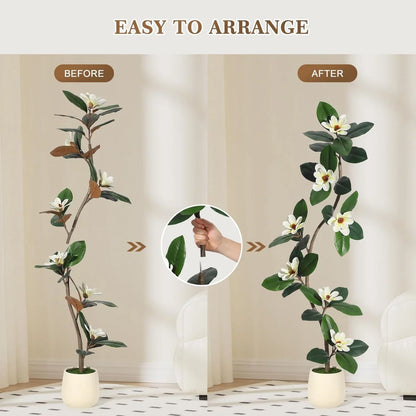 Artificial Magnolia Tree in Planter Pot, Faux