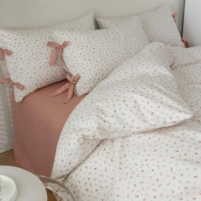 Pink Flower Stripes Duvet Cover Set Twin