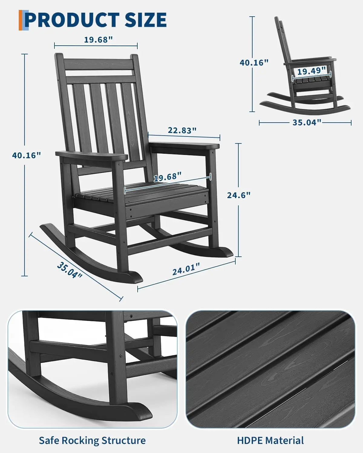Outdoor Rocking Chair, Ergonomic Design, for Porch