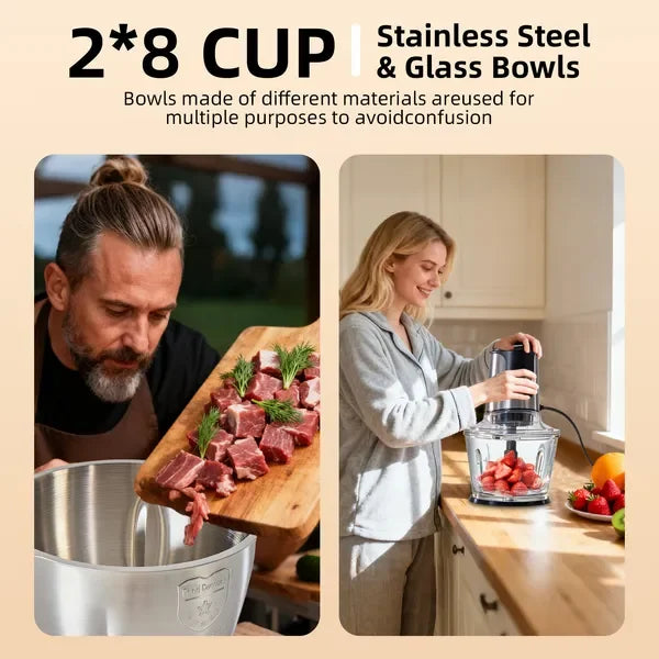 Electric Food Processor with Dual Bowls