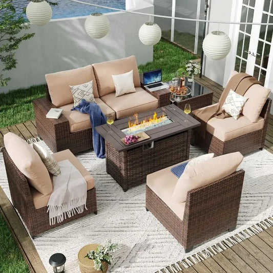 7 Pieces Patio Furniture,  44 Fire Pit