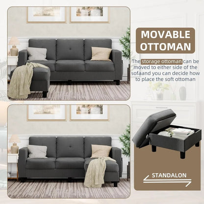 L-Shaped Sectional Sofa with Ottoman,