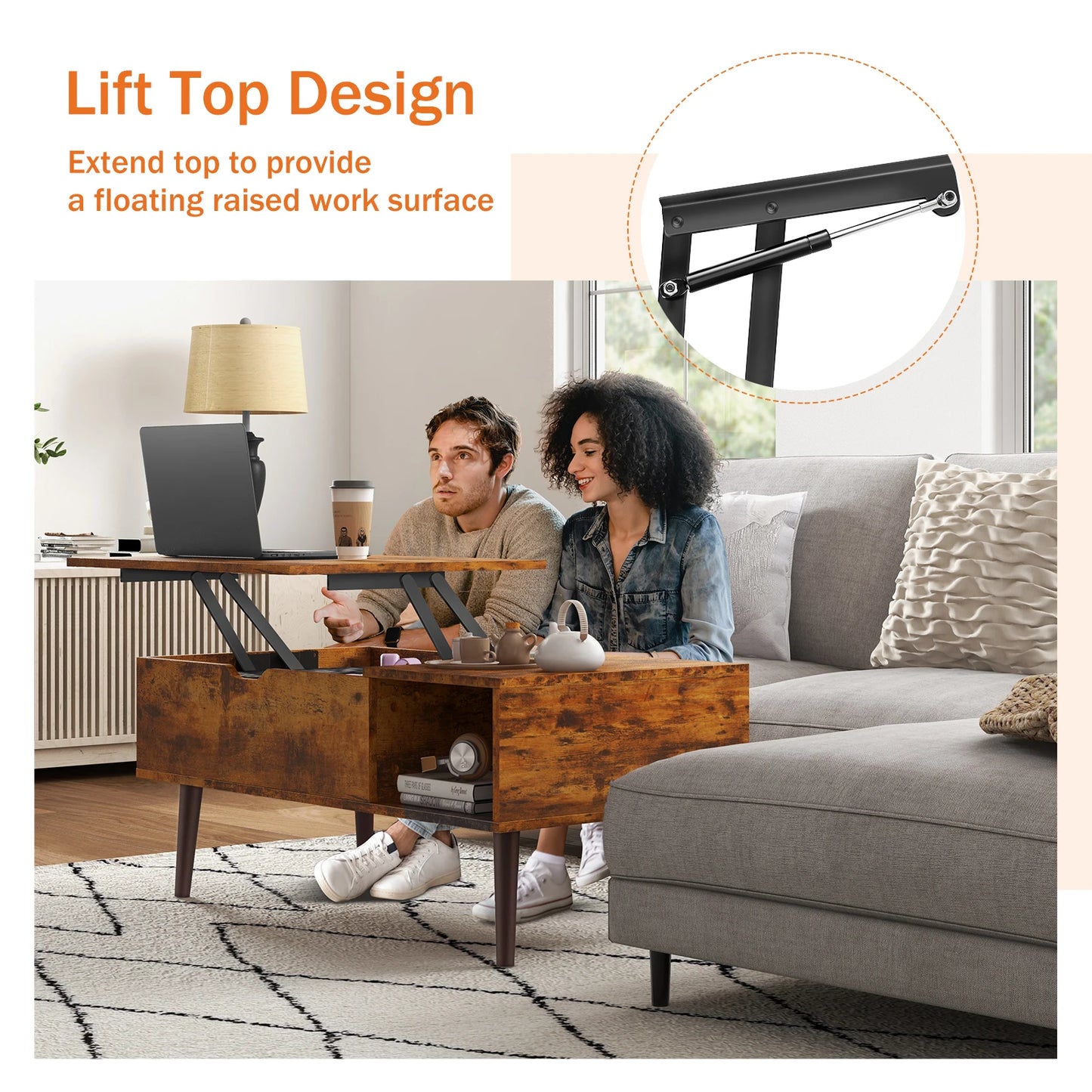 JHK Lift Top Coffee Tables, Adjustable Storage
