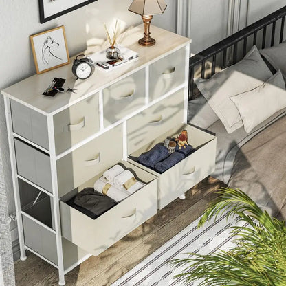 Dresser with 9 Drawers Fabric Storage Tower