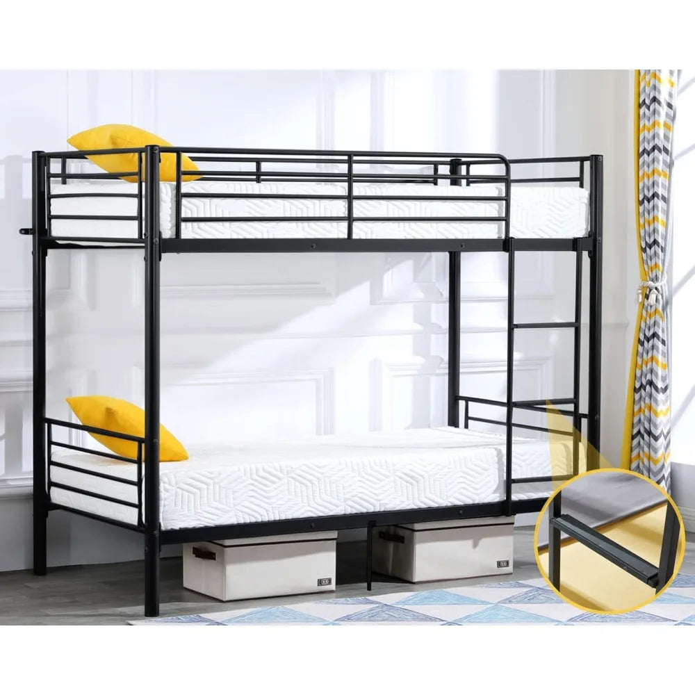 Bunk Bed for Kids/Teens/Adults                       Heavy Duty 2 Decker Bed with Flat Ladder and 13 inches High Guardrail,