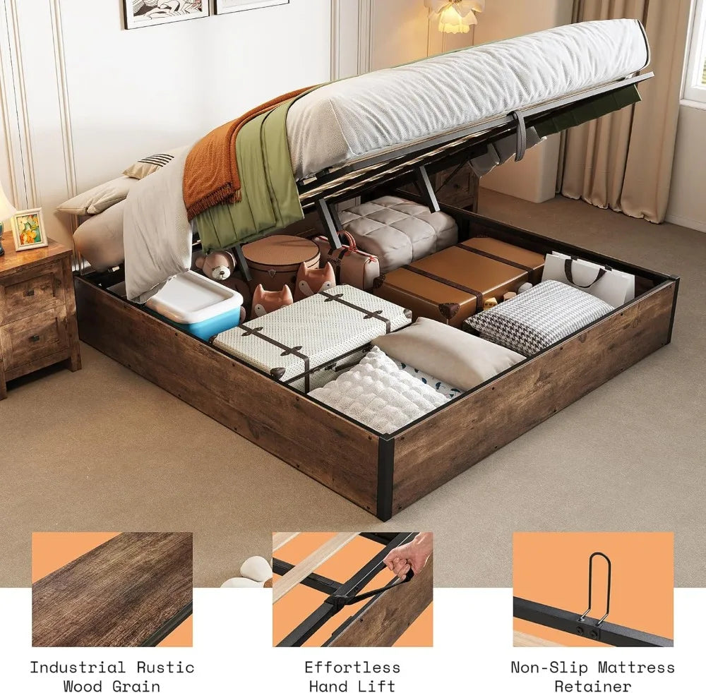 Lift Up Storage Underneath Bed Solid Wood