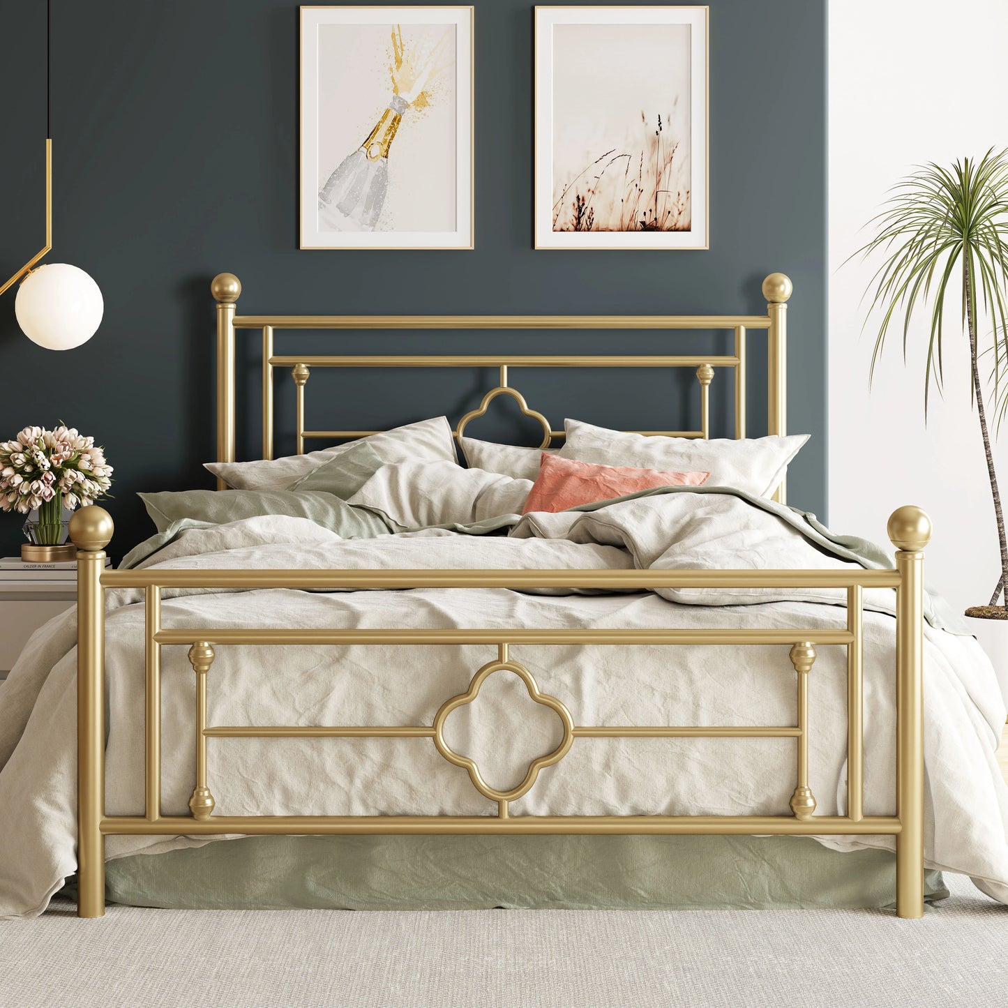 HOOMIC 14 Inch Metal Platform Bed Frame                      , Vintage Victorian Style, Wrought Iron Headboard and Footboard