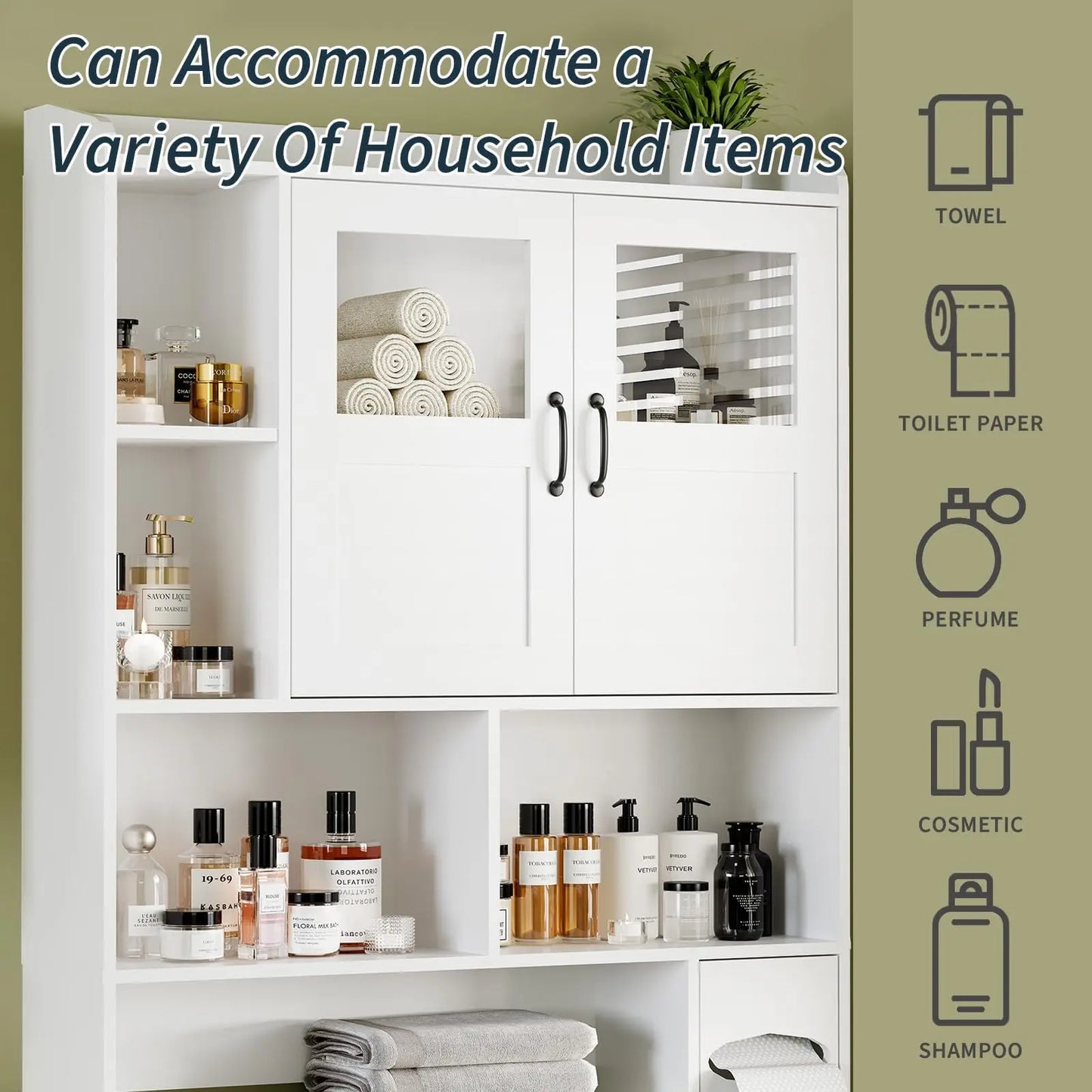 Over Toilet Storage Cabinet With Glass Door,