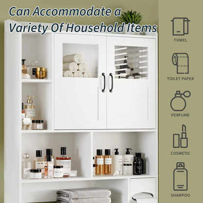 Over Toilet Storage Cabinet With Glass Door,