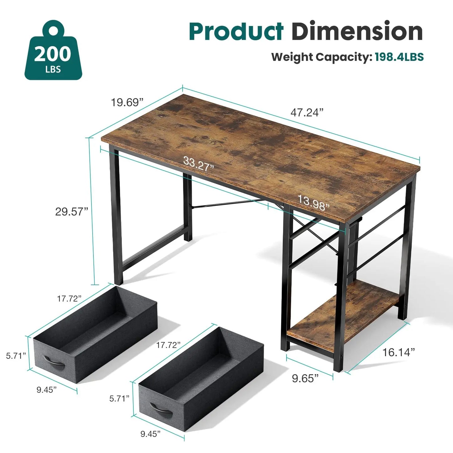 JHK 47IN Computer Wood Table Desk