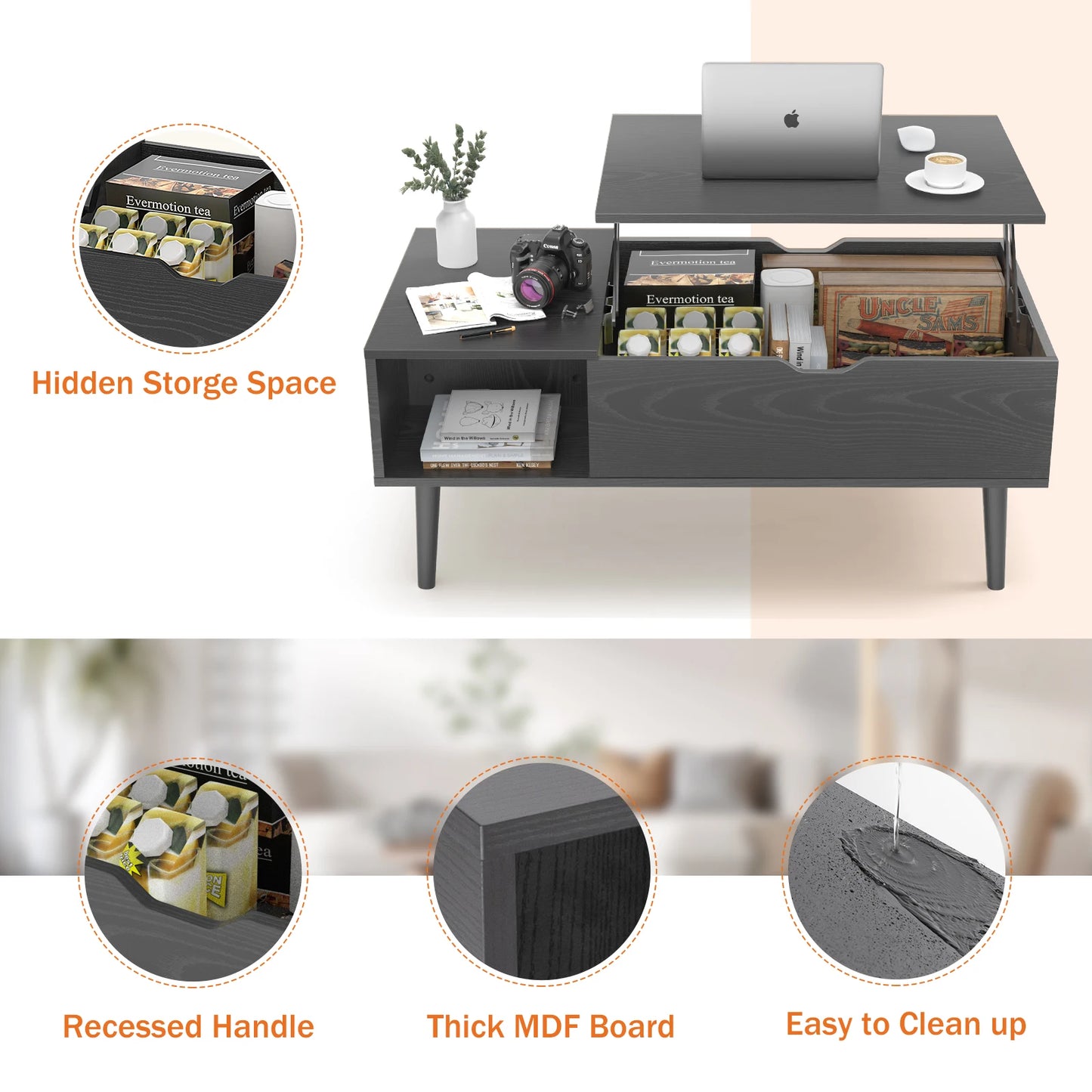 JHK Lift Top Coffee Tables, Adjustable Storage
