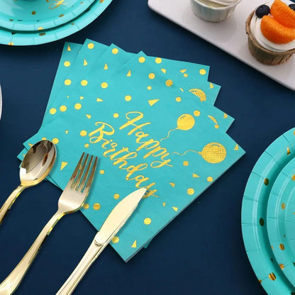 175 PCS Teal and Gold Birthday Supplies