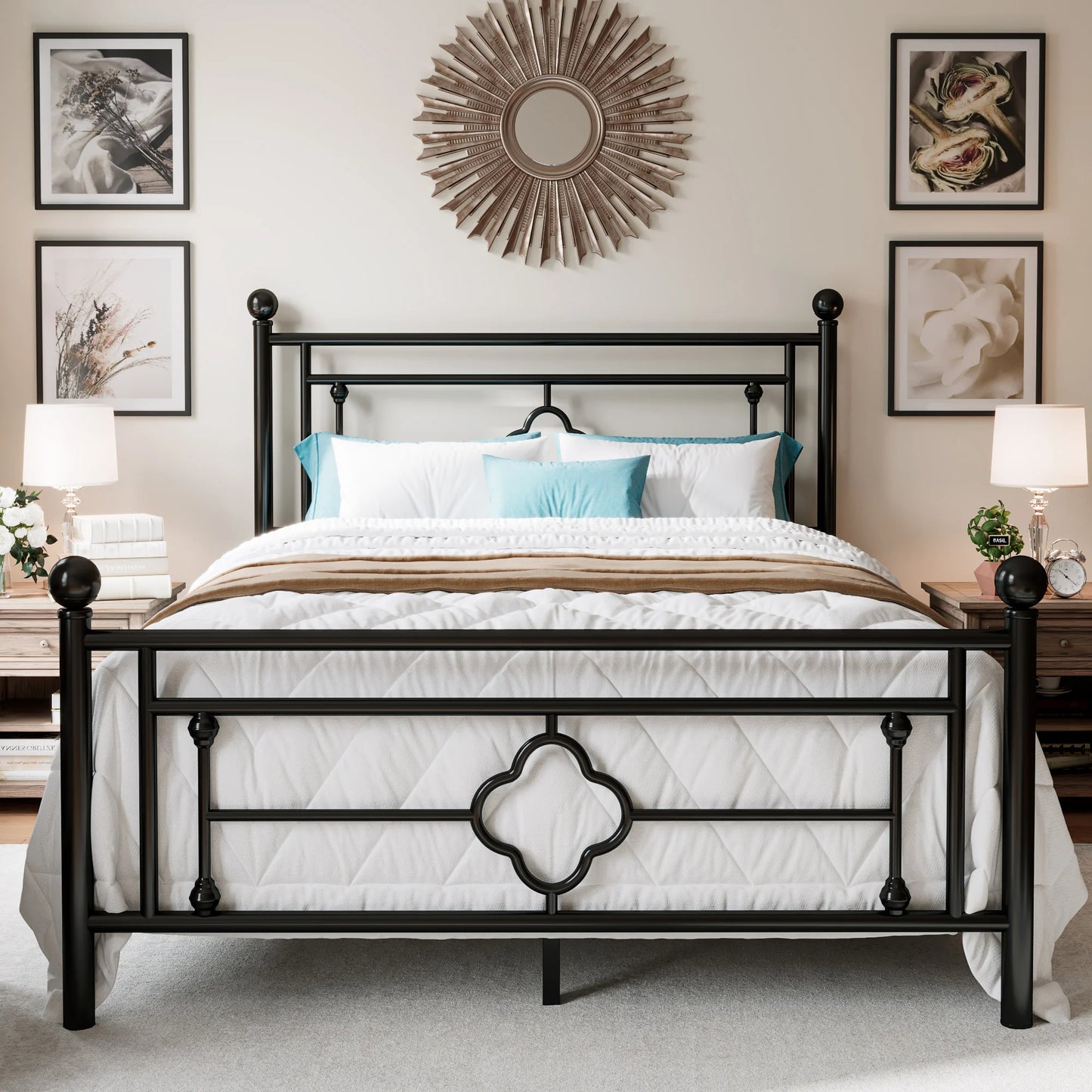 HOOMIC 14 Inch Metal Platform Bed Frame                      , Vintage Victorian Style, Wrought Iron Headboard and Footboard