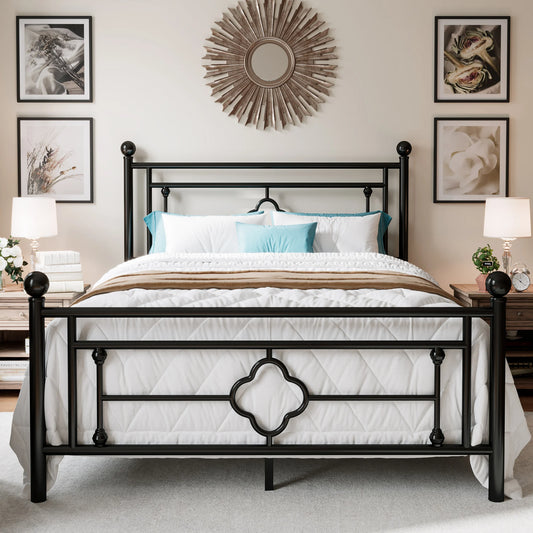 HOOMIC 14 Inch Metal Platform Bed Frame                      , Vintage Victorian Style, Wrought Iron Headboard and Footboard