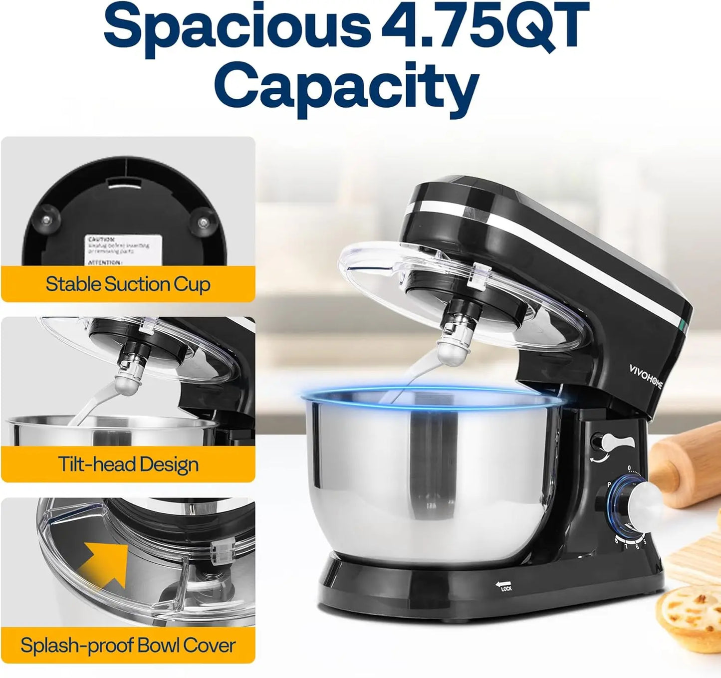 4.75 Qt Stand Mixer, 8 Speed Food Mixer