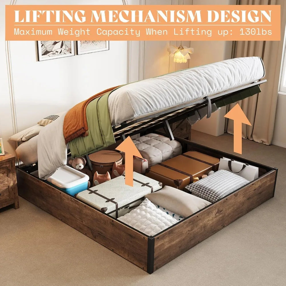 Lift Up Storage Underneath Bed Solid Wood